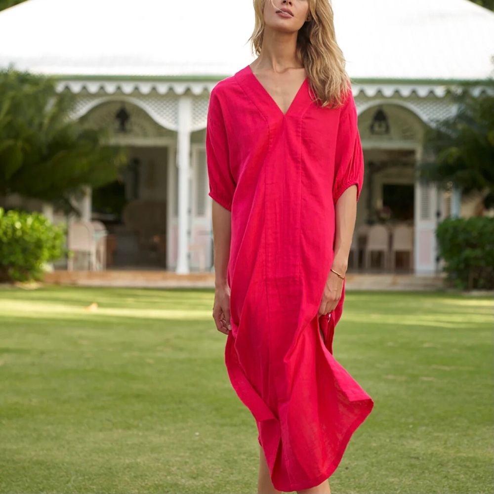 Lake midi-length cotton dress in a reddish pink color size Medium